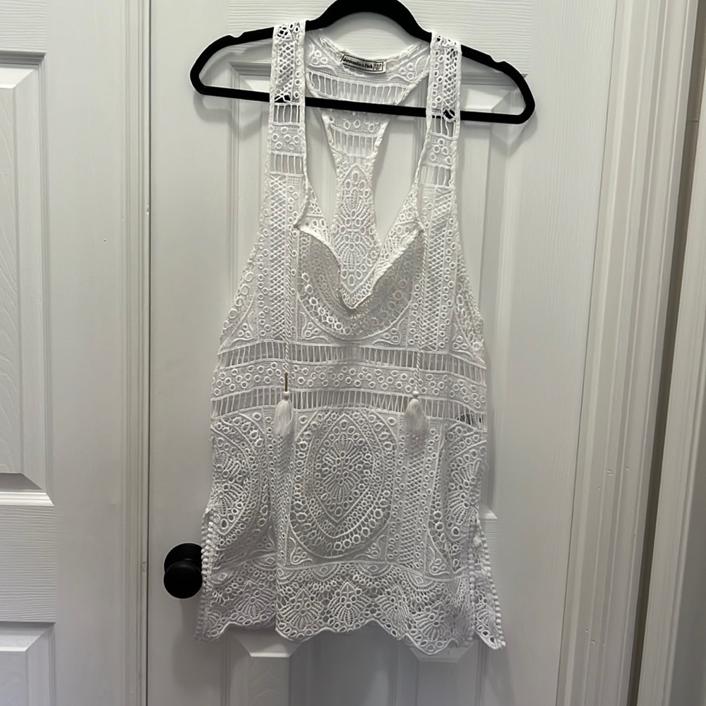Abercrombie & Fitch White Crochet Swim Coverup XS/S